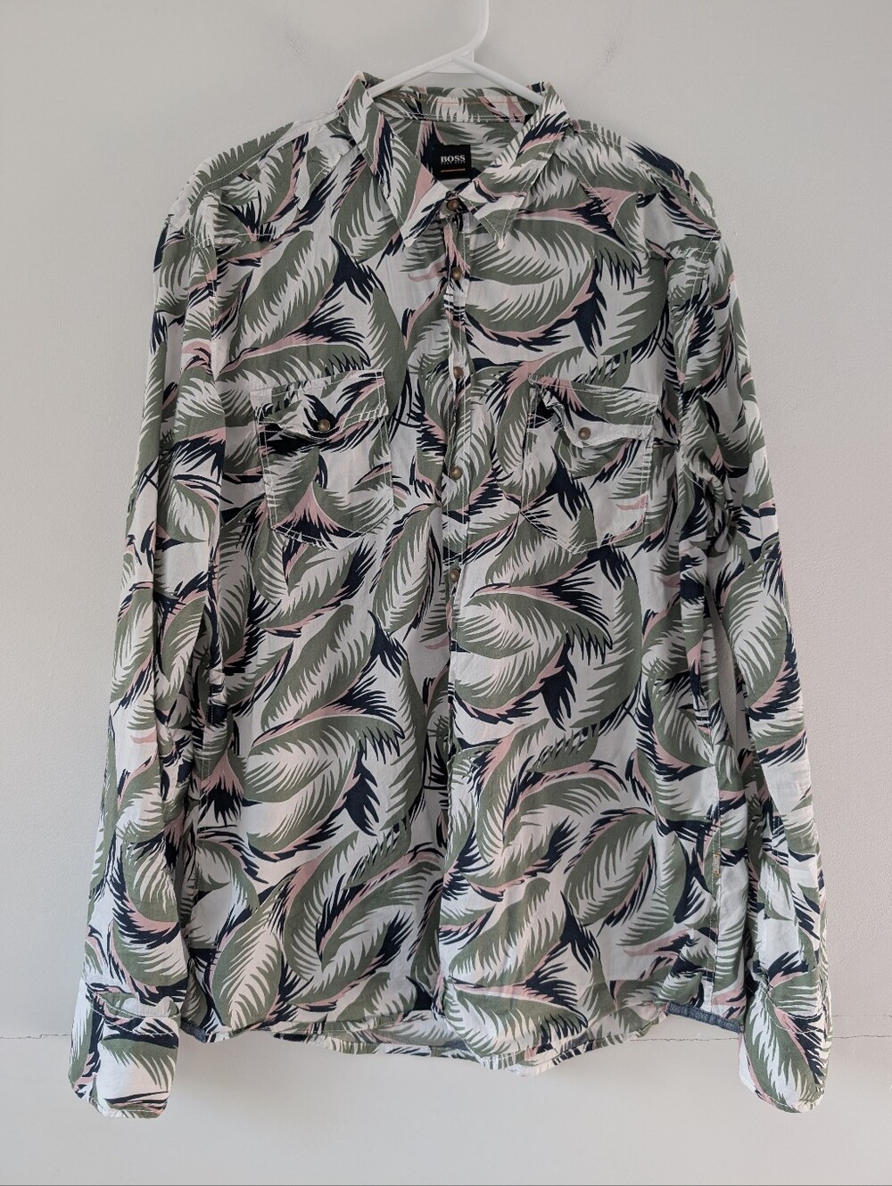 BOSS HUGO BOSS Tropical Palm Shirt | Pearl Snaps | Slim Fit ~ Size XL